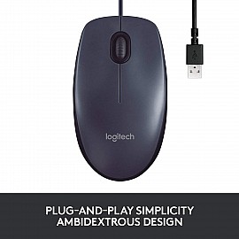 Logitech M100R Wired USB Mouse (Black)
