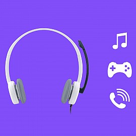 Logitech H150 Stereo Headset (Dual Pins for Mic & Audio/ in-line Controls) - White