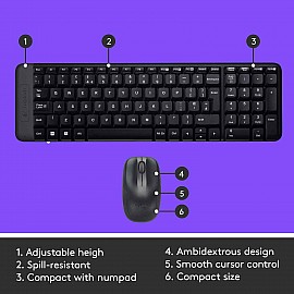 Logitech MK220 Wireless Keyboard and Mouse Combo (Black)