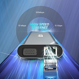 Portronics Mport 11C 11-In-1 Multiport Docking Station (USB C PD Charging/ RJ45 with 100MBPS Speed/ 4 X USB 3.0/ HDMI 4K/ TF/SD Card/ VGA Port/ 100W Max Output for MacBook Pro & Type-C Devices (Grey)