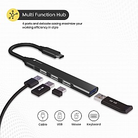 Portronics Mport 31C 4 Ports Type-C USB Hub Multiport Charging and Connecting Adapter - Compatible with Macbook (POR-1485)