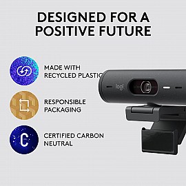 Logitech Brio 500 Full HD Webcam with Auto Light Correction, Show Mode, Dual Noise Reduction Mics, Webcam Privacy Cover, Works with Microsoft Teams, Google Meet, Zoom, USB-C Cable