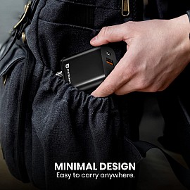 Portronics Adapto 20B 20W PD Charger with Fast Charging, Dual Ports Type C & USB A Ports, Smart Protection Chip, Wide Compatibility - Black