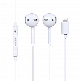 Portronics Conch 40 in-Ear Wired Earphone with 8-Pin Charging Port, Powerful Audio, Built-in Microphone, Tangle Resistant Cable - White