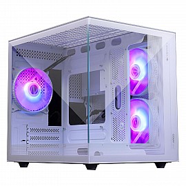 Zebronics Argo Cube Form Factor Gaming Cabinet with Micro ATX, ITX, 2X 120mm Side + 120mm Rear Fan (ARGB Inner Glow), Tempered Glass Front & Side Panel, Type C (White)