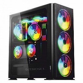 Zebronics Halo Mid-Tower Premium Gaming Cabinet EATX/ATX/M-ATX, 3X 140mm Front + 140mm Rear Fan, ARGB Inner Glow, RGB LED Control, Tempered Glass Side Panel, USB 3.0
