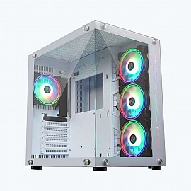 Zebronics ZEB-948B Hermes Premium Gaming Chassis/ Supports ATX/ Micro ATX Motherboard/ Cubical Dual Chamber Design/ RGB Sync/ AIO Cooler/ Dual Halo Ring RGB LED Fan/ Wrap-Around Tempered Glass Panel (White)
