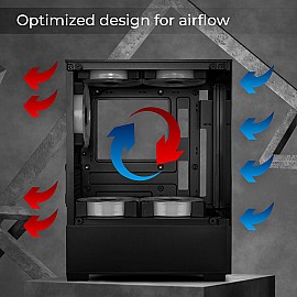 Zebronics Iceberg Premium Gaming Cabinet with support for mATX, Mini ITX/ Wraparound Tempered Glass/ 120mm Multicolor LED Ring Fans/ Top Magnetic Dust Filter/ 5 Fans Included (Black)