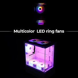 Zebronics Iceberg Premium Gaming Cabinet with support for mATX, Mini ITX/ Wraparound Tempered Glass/ 120mm Multicolor LED Ring Fans/ Top Magnetic Dust Filter/ 5 Fans Included (Black)