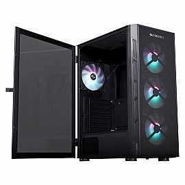 Zebronics AERO Mid-Tower Premium Gaming Cabinet EATX/ ATX/ M-ATX, 3X 120mm Front + 120mm Rear Fan, ARGB Inner Glow, LED Control, Hinged Tempered Glass Side Panel, USB 3.0 (Black)
