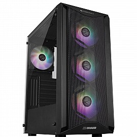 Zebronics Invader Mid-Tower Premium Gaming Cabinet Eatx/ ATX/ Matx, 3X 120Mm Front + 1X 120Mm Rear Fan/ Argb Inner Glow/ RGB Led Control/ Magnetic Dust Filter (Black) - Tempered Glass