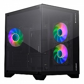Zebronics Mercury Premium Gaming Chassis with support for mATX | Mini ITX | 240mm AIO/ Dual Chamber Design/ Infinity Ring ARGB Fan/ Wraparound Tempered Glass (Black)
