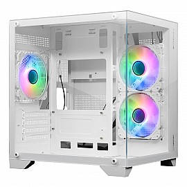 Zebronics Mercury Premium Gaming Chassis with support for mATX | Mini ITX | 240mm AIO/ Dual Chamber Design/ Infinity Ring ARGB Fan/ Wraparound Tempered Glass (White)