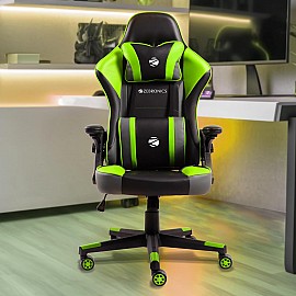 Zebronics GC1600 Gaming Chair with 360° Swivels and Casters/ 90°-125° Backrest Angle/ Heavy Duty Base and Frame/ Class 3 Gas Lift/ Spacious Seat/ Neck, Head Cushion/ Lumbar Cushion (Green)