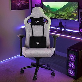 Zebronics GC3500 Premium Gaming Chair with 90°-155° Backrest Angle, Linen Fabric + Suede, Class 4 Gas Lift, 4D Adjustable Armrest, Frog Mechanism, Neck/Head/Lumbar Cushion, 21.5 kg Weight.