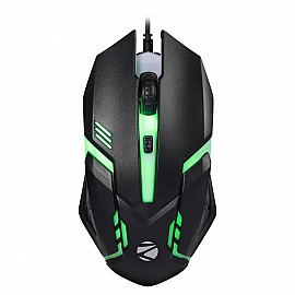 Zebronics Uzi High Precision Wired Gaming Mouse with 4 Buttons, Rainbow LED Lights, DPI Switch with 800/1200/1600/2400 DPI, Plug and Play, 3 Million clicks, Lightweight Mouse