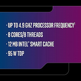 Intel Core i7-9700KF 9th Generation Processor (3.60 GHz, 4.90 GHz Turbo/ 8 Cores/ LGA1151 Socket/ 12MB Cache)