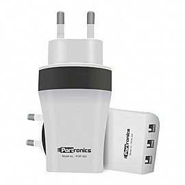 Portronics AC USB Plug 3.4Amp 3 Port Charger - White